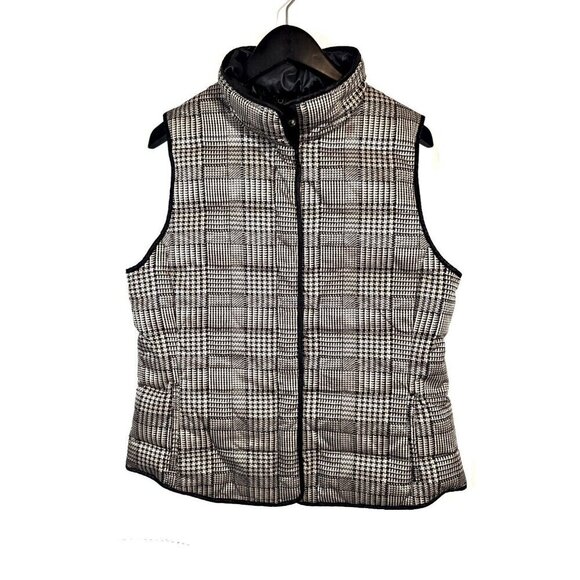 Banana Republic Women's M Down Puffer Vest Snap Button Houndstooth Waterproof - Picture 1 of 7